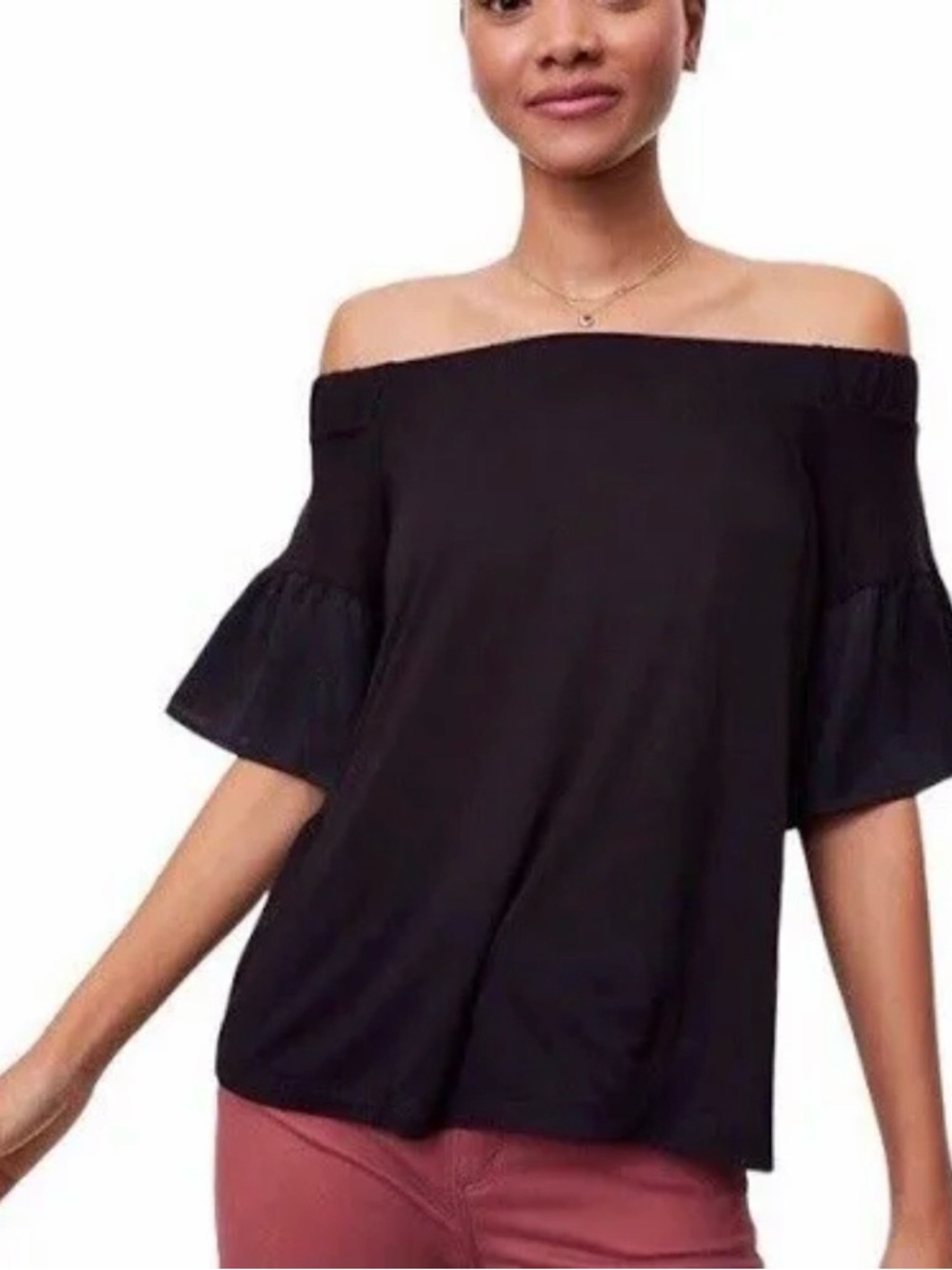 LOFT Black Flutter Off Shoulder Flowy Sleeve Top Shirt Size XXS